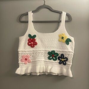 Blu Pepper White Knit Top with Floral Details